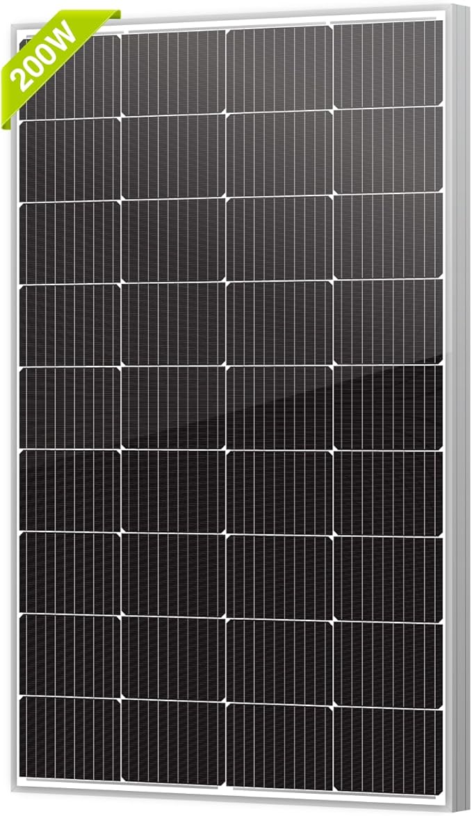 Newpowa 10BB Cell 200W Monocrystalline 200 Watt 12V Solar Panel and a Set of Z Brackets High Efficiency Mono Module RV Marine Boat Off Grid