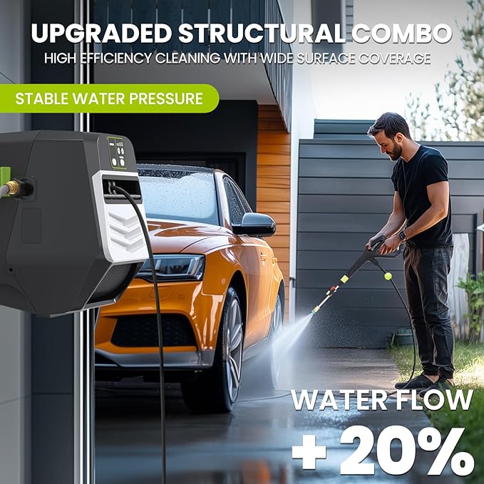 Wall Mounted Pressure Washer - 5500 PSI 3.6 GPM, 5 Levers Power Washer with 66FT Retractable Hose for Car/Driveway(Black)