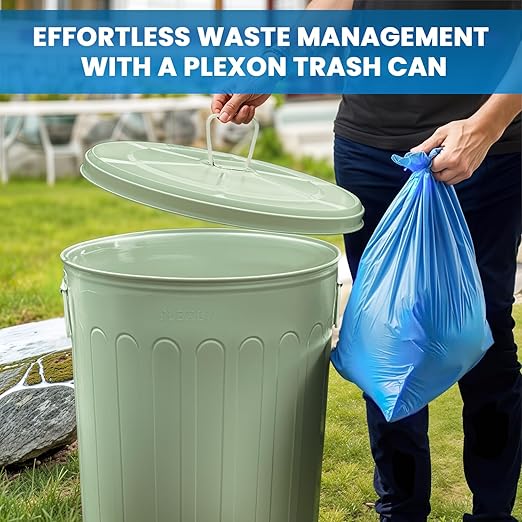 Plexon Large Metal Trash Can with Lid 20 Gallon, Decorative Outdoor Trash Can Heavy Duty Galvanized Metal Bucket with Lid for Garage Workshop Ash Storage Farmhouse, Green 2 Pack