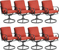 MELLCOM Patio Swivel Chair Set of 8, Heavy Duty Outdoor Dining Chairs with Thickened Cushions, Metal Patio Chairs Gentle Rocker for Outside, Garden Lawn & Porch, Backyard, Red
