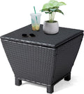 Outvita Outdoor Side Table, Rattan Coffee Table with Storage 13 Gallon Patio Small Deck Storage Box for Cushion Towel Books, Brown Side Table with lid