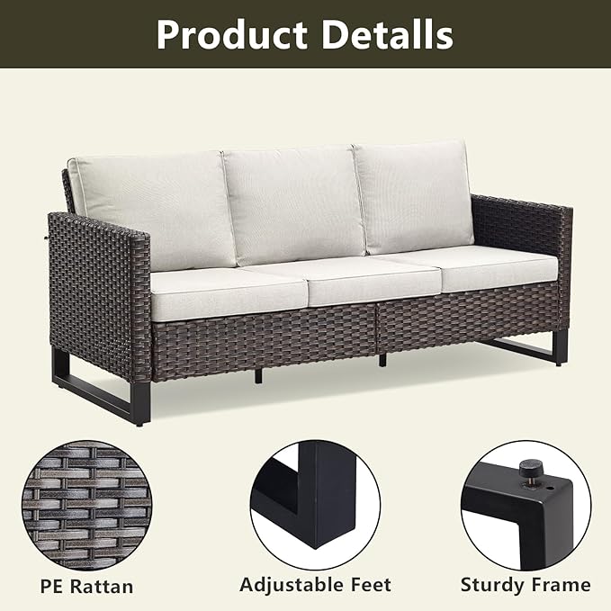 Rilyson Wicker Outdoor Patio Furniture Set - 5 Piece Patio Conversation Set with 2 Swivel Rocker Chairs,2 Rattan Ottoman and 1 Couch for Outside Porch Deck Backyard Garden(Brown/Beige)