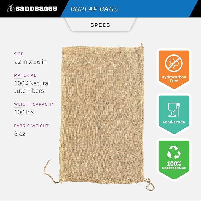 Burlap Bags 22" x 36" - Great for Planting/Gardening - Kids Sack Bag - Plant Covers - Sacks Burlap by Sandbaggy - Food Grade (Pack of 500)