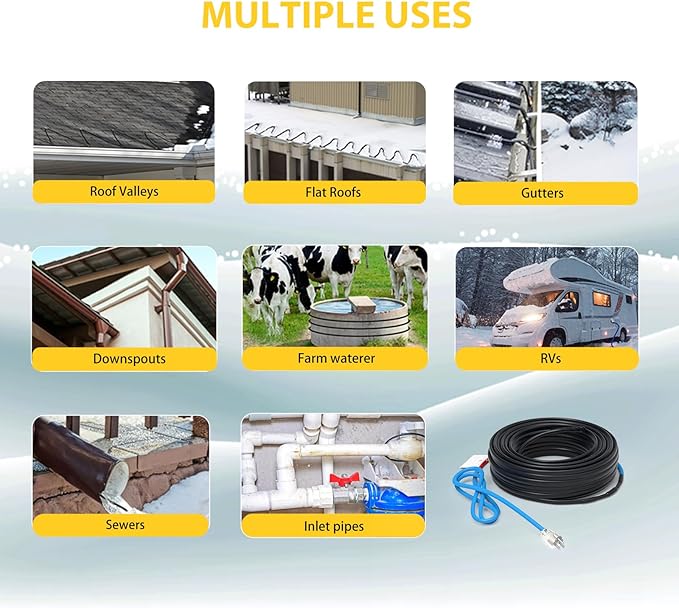 TDSF1 6ft Self-Regulating Heat Tape for Roof and Gutters, ETL Certified, Ideal for Metal and Plastic Pipe Freeze Protection, 120V