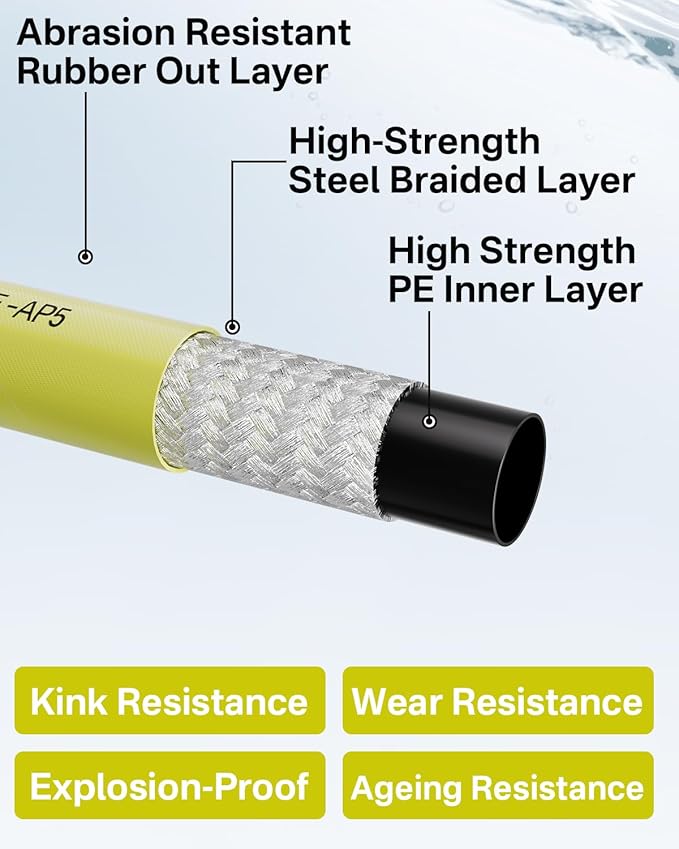 Pressure Washer Hose 150FT 3/8" for Cold and Hot Water 212°F, with Swivel Quick Connect, 4500PSI Kink Resistant Grade Steel Wire Braided, Power Washer Hose With 2pcs M22-14mm Adapter