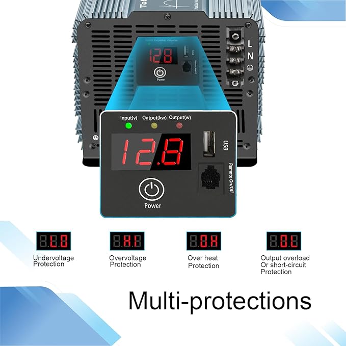 4000W Pure Sine Wave Inverter 12V DC to 110V AC Converter for Home, RV, Truck, Off-Grid Solar Power Inverter with Built-in 5V/2.1A USB, AC Hardwire Port, Remote Controller
