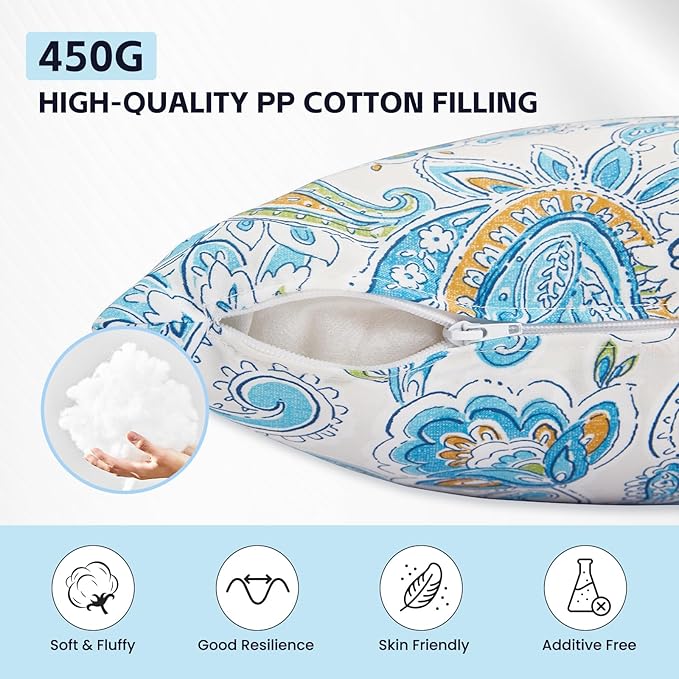 Outdoor Lumbar Pillows Waterproof Covers 2 Pack 12×20 Inch, Decorative Toss Pillows Covers, Rain-Proof, Fade Resistant for Patio Furniture, Sofa, Couch, Garden