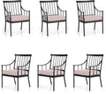 PHI VILLA Outdoor Metal Steel Dining Chairs with Cushion, Black Heavy-Duty Weatherproof Armchairs for Patio, Deck, Yard - Set of 6