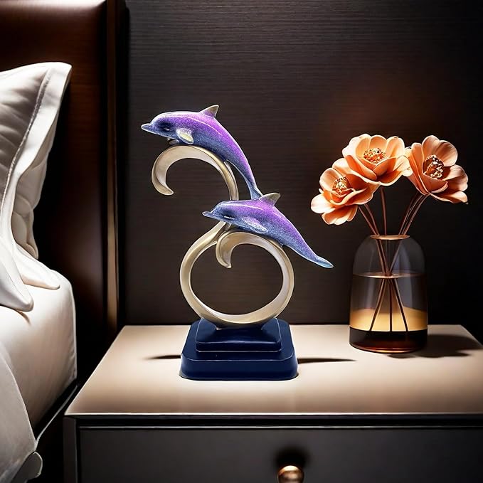 Resin Dolphin Statue Sculpture Frgurine Gift for Home Office Living Room Desktop Display Decorative Decoration (Purple)