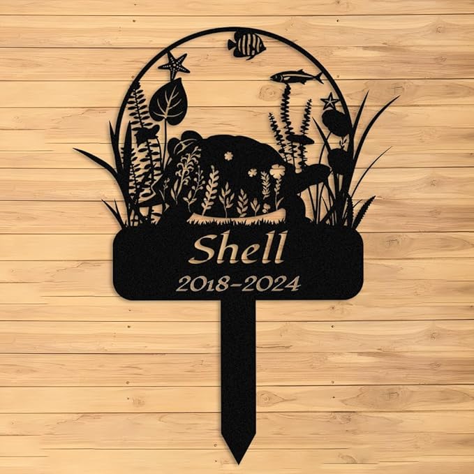 Custom Floral Turtle Memorial Stake,Personalized Metal Turtle Grave Marker,Outdoor Tortoise Sign Garden Yard Decor,Gift for Turtle Lover Turtle-2 10inch
