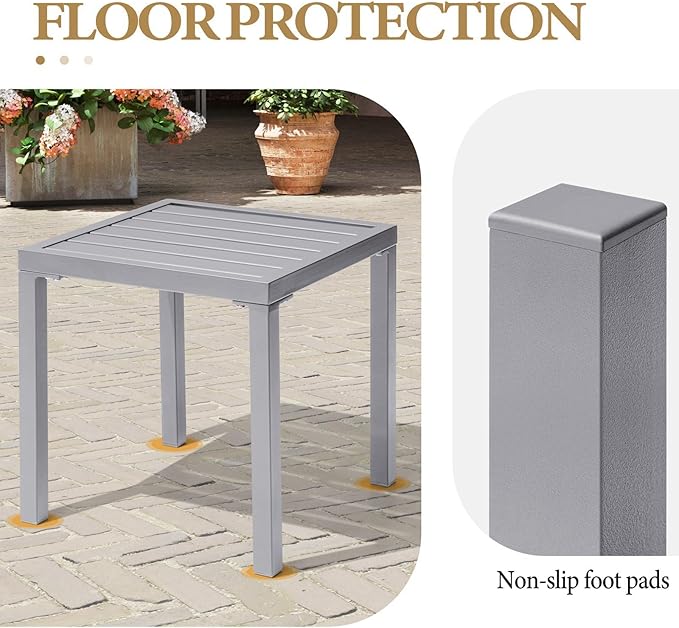 Crestlive Products Outdoor Side Table Set of 2 - Small Metal Square End Table - Easy to Assemble, Weather Resistant Ideal for Garden, Patio, Poolside, Beach, Balcony, Porch