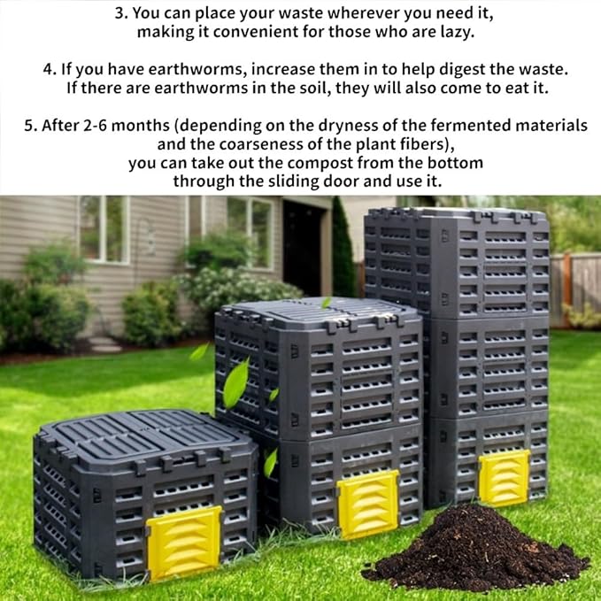 Large Fertilizer Fermentation Box, Plastic Compost Bin, Lightweight Outdoor Composting Box Suitable for Garden, Courtyard and Kitchen(Yellow,Medium)
