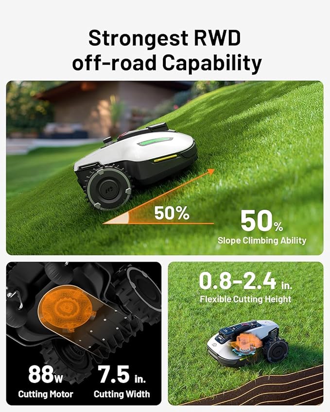 Mammotion YUKA Mini 500H Robotic Lawn Mower with Replacement Blades, Reception 0.12 Acre,Max. 0.25 Acre, UltraSense AI Vision & RTK Auto-Mapping, 50% Slope, Cutting Height 2''~3.5'', 15 Mowing Zones