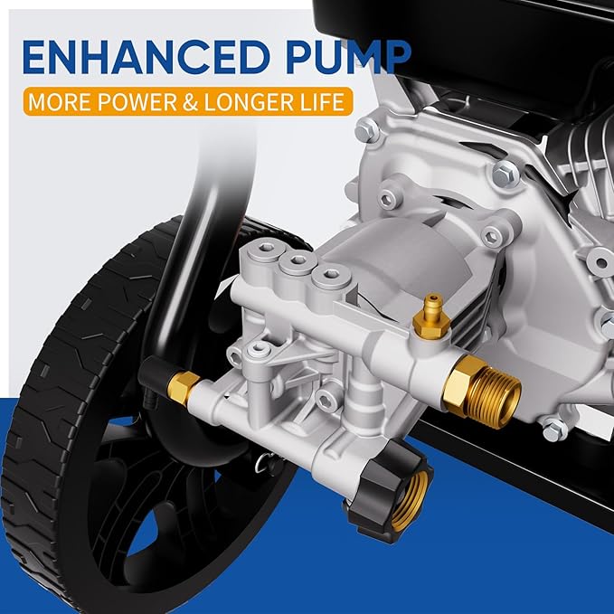 TOOLCY 3400 PSI Gas Pressure Washer, High-Performance 212cc OHV Engine, Reinforced Pump. Onboard Soap Tank, 30FT Hose, Spray Gun & 5 Nozzles, Max 2.8 GPM, Great for
