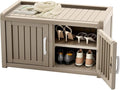 ROJIK Shoe Cabinet Waterproof UV-Resistant,Storage Bench Indoor Outdoor with Adjustable Shelves,for Entryway Bedroom,Hallway,Living Room(Double Door,Grey)