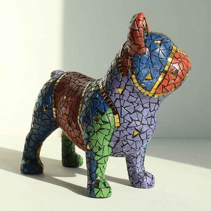 Lukitas French Bulldog Statue Home Decor, Colorful Dog Sculpture, Mosaic Animal Ornament Figurine for Living Room Office Garden Yard, Resin 7.5''