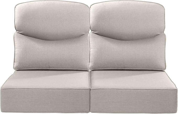 Luxury 24x24x6 Inch Smile Outdoor Seat Cushions Set of 2 - Superior Comfortable Water-Repellent Patio Chair Cushion for Porch Set Rattan Dining Swivel Chairs Loveseat Sectional Sofa - Beige