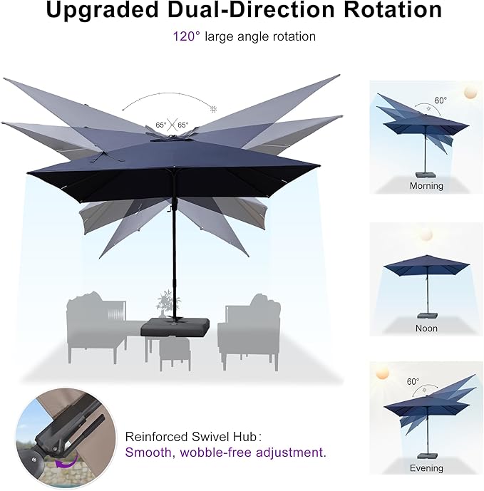PURPLE LEAF 10' X 10' Swivel Outdoor Patio Aluminum Umbrella with Base Left-right Tilting Cantilever Offset Umbrella with UV Resistant Heavy Duty Fabric for Deck Pool Patio Backyard, Graphite Grey