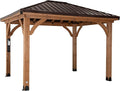 Backyard Discovery Barrington 10' x 10' Cedar Wood Outdoor Gazebo Pavilion with Hardtop Galvanized Steel Hip Roof, Snow Support, Wind Resistance, PowerPort, Shade for Garden, Patio, Deck, Entertaining