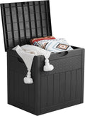 33 Gallon Deck Box, Small Outdoor Storage Box Waterproof, Lockable Secure Package Bin Delivery Box for Outside Front Porch, Patio Cushions Storage Box, Delivery Driver Snack Box for Porch, Black