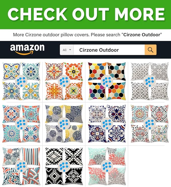 Cirzone Outdoor Pillow Covers 18x18 Set of 4 Morden Geometric Flower Patterns Waterproof Throw Outdoor Pillows Boho Decorations for Funiture Patio Garden Home