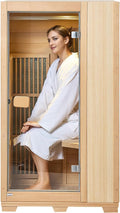 VEVOR Far Infrared Wooden Sauna, Room Home Sauna Spa for One Single Person, Low EMF Far Infrared Hemlock Wood Sauna with Tempered Glass Door & LED Reading Lamp & Bluetooth Speakers, 1140W Indoor Use