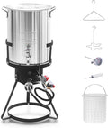 Red Mountain Valley 30Qt Turkey Fryer with Propane Burners for Outdoor Cooking, Aluminum Turkey Fryer Pot Basket, Propane Deep Fryer, Seafood Boil with Spigot,Timer, Marinade Injector, Turkey Rack