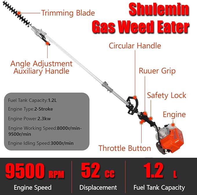 Petrol Hedge Trimmer Chainsaw Brush Cutter, Gas Weed Wacker 52cc 2-Stroke Multi Tools Gas Lawn Mower Guard Accessories Hedge Trimmer Grass Trimmer Lawn Edger for Home Yard Garden 5 in 1 Red