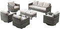 Rilyson Wicker Outdoor Patio Furniture Set - 7 Piece Patio Conversation Set with 4 Swivel Rocker Chairs,2 Rattan Ottoman and 1 Couch for Outside Porch Deck Backyard(Mixed Grey/Beige)
