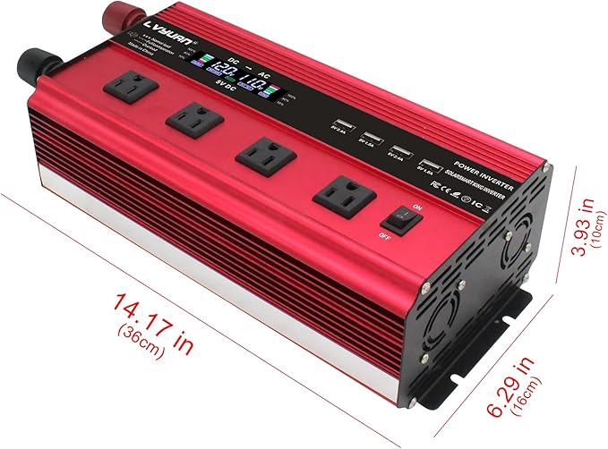 LVYUAN Power Inverter with 4 AC Outlets, LCD Display, Wireless Remote Control, Car Power Inverter for Car, RV, Truck, Off Grid Solar System, Camping (Red, 12V-2000W)
