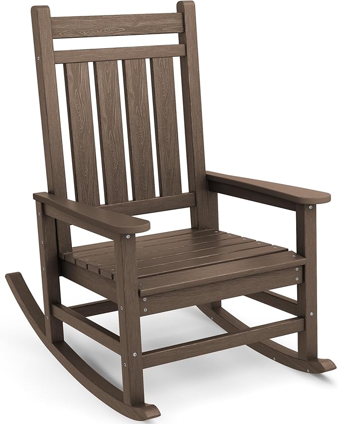 SEWALL HDPE Rocking Chair, Oversized Outdoor Rocking Chair for Adults, Patio Rocker for Porch, Coffee