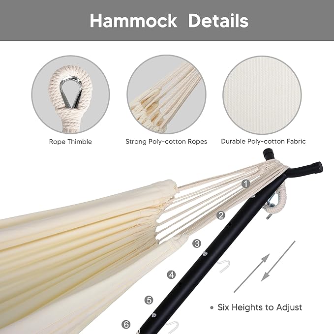 SUNCREAT 2-in-1 Hammocks Convertible Portable Double Hammock with Stand, Outdoor Hammock with Stand Included, Patent Pending, Natural