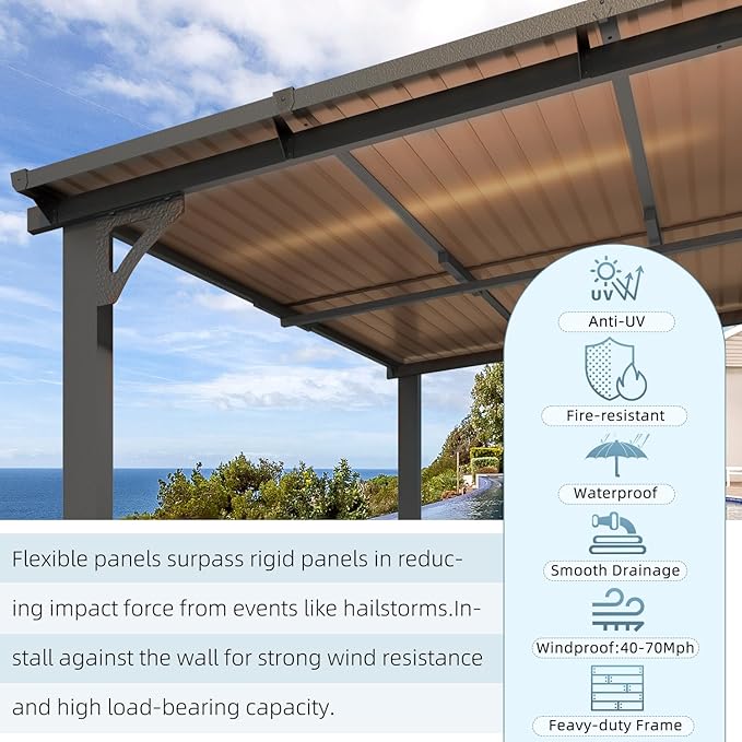AECOJOY 14' x 12' Gazebo Outdoor Pergola for Patio, Large Wall-Mounted Hard Top 12x14 Lean to Metal Gazebo Shelter Pergolas and Gazebos Clearance with Patio Roof, Heavy Duty Awnings for Patio, Decks