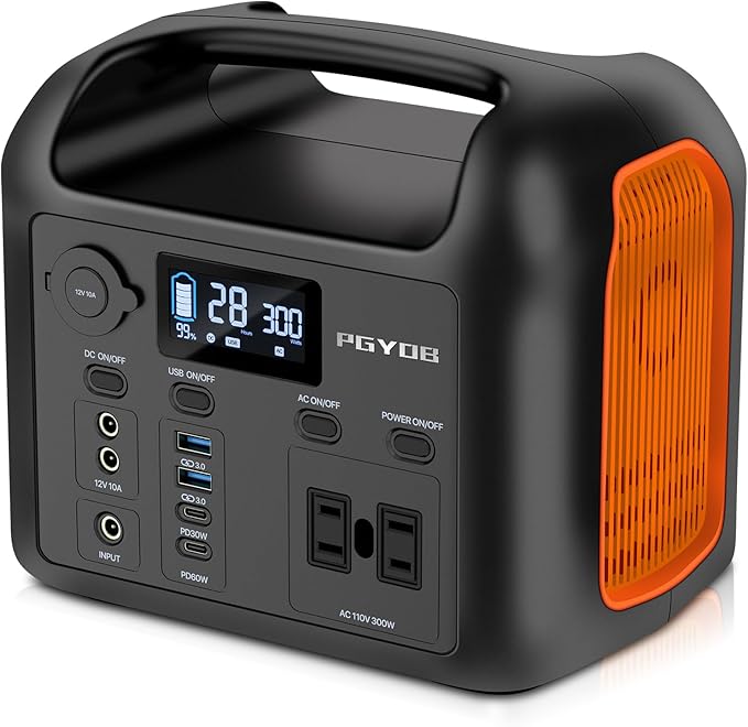 Portable Power Station, 299Wh LiFePO4 Backup Battery 300W Pure Sine Wave AC (600W Peak) Car Outlets PD 60W QC3.0 Solar Generator Power Bank for Camping, Emergency, CPAP