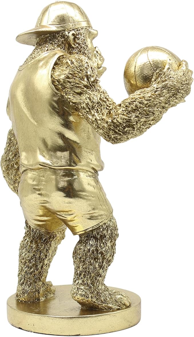 Lukitas Gorilla Playing Basketball Figurine Decor, Kingkong Statue and Sculpture Decor, Creative Decoration for Living Room Office, Golden, Resin 13.5''
