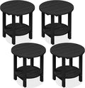 SERWALL Round Outdoor Side Table Set of 4, HDPE Small Adirondack Double End Table, Black