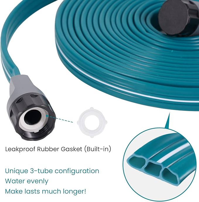 LINEX Sprinkler Soaker Hose 15 ft for Garden Lawn Watering Hose with Stakes