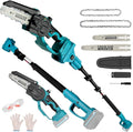 2-in-1 Cordless 8" Pole Saw & Mini Chainsaw Compatible with Makita 18V Battery, Brushless 8 Inch & 6 Inch Telescoping Pole Chainsaw Combo Kit 15 Ft Max Reach for Tree Branches Pruning(Tool Only)