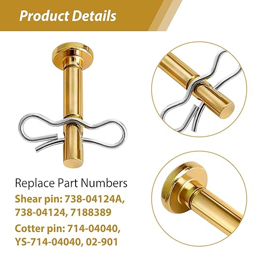 10 pcs Shear Pins and Cotter Pins for Snowblower - 738-04124A Shear Pins & 714-04040 Cotter Pins Kit Compatible with Cub Cadet, Troy Bilt, MTD, Craftsman Snow Blower