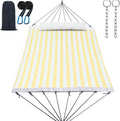 14ft Two Person Outdoor Hammock, Portable Camping with Folding Steel Spreader Bar, Carrying Bag, Carabiners, Tree Straps, Pillow & Sidebag, Quick Dry Textilene, 550 lbs Capacity (Lemon)