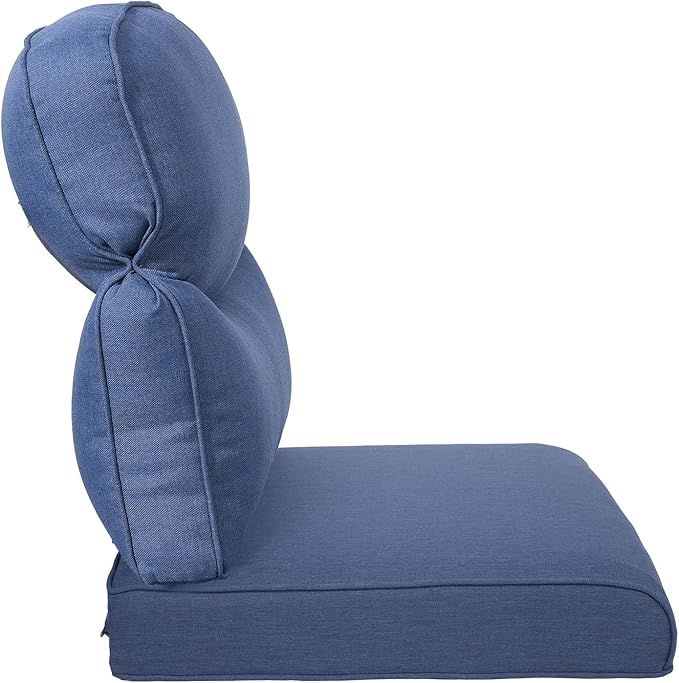 Pop 22x25/22x24 Outdoor Cushions for Patio Couch Chairs Set of 3 - High Back Comfy Outside Seat Cushions for Wicker Dining Rocker Glider Loveseat 3-Seater Sectional Sofa - Navy Blue/Smile