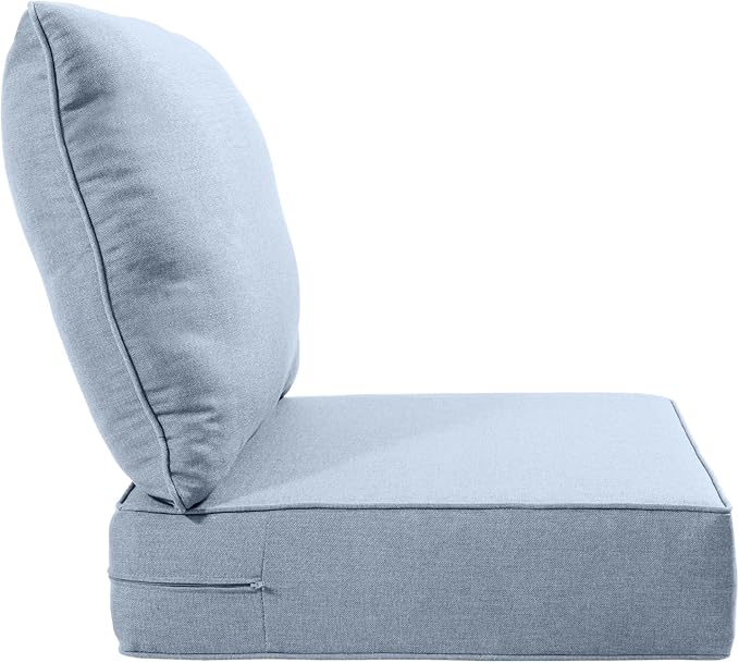 Luxury 22x24/22x25 6-Inch Outdoor Seat Cushions - Set of 2 Water Resistant Patio Chair Comfortable Cushion for Rattan Dining Rocker Glider Chairs Loveseat Couch Sectional Sofa - Baby Blue