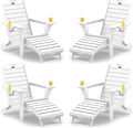 Folding Adirondack Chairs Set of 4,Adirondack Chair with Retractable Ottoman,Plastic Adirondack Chairs with 2 Cup Holder,Weather Resistant Patio Chair,Outdoor Chairs Set of 4(White)