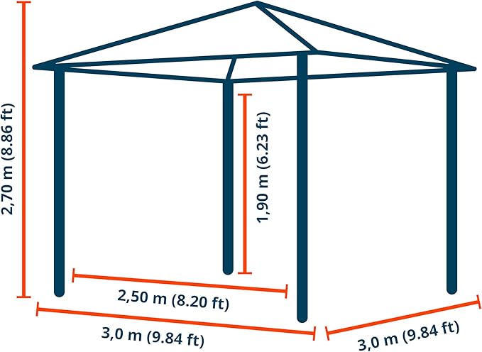 TOOLPORT Hardtop Gazebo 10x10 ft with Steel Roof - Approx. 3.54x3.54 in Aluminium Poles