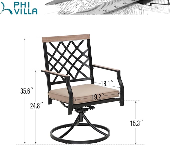PHI VIALLA Patio Chairs Outdoor Swivel Dining Chairs Outdoor Furniture Chairs Set of 4 with Cushion Suports 300lbs for Lawn Garden Backyard Weather Resistant-Black Frame