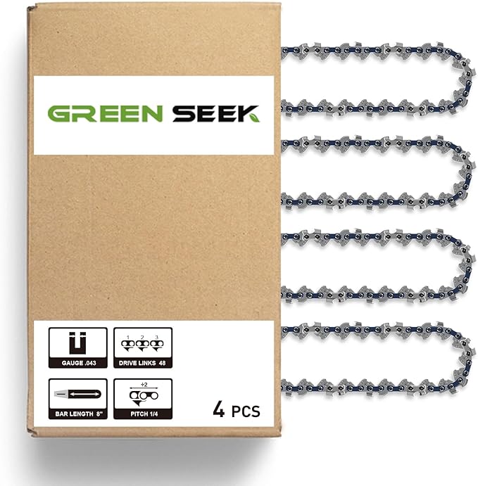 8-Inch Chainsaw Chain 4-Pack – 1/4" Pitch, .043" Gauge, 48 Drive Links, Semi-Chisel Replacement Chain for 8" Mini Chainsaw and Electric Pruning Saw