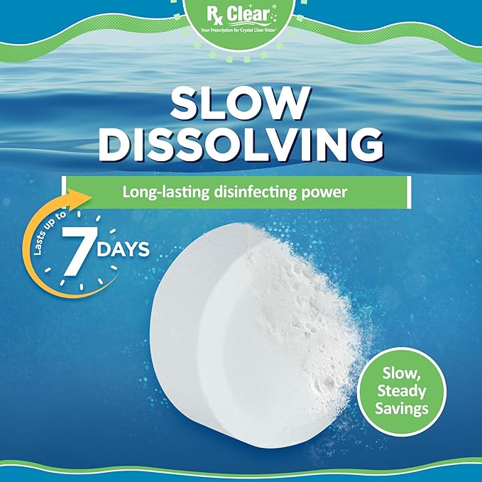 Rx Clear 1" Inch Chlorine Tabs | 1200 Pounds | Use Tablets as Bactericide, Algaecide, & Disinfectant in Swimming Pools | Stabilized, Long Lasting, Slow Dissolving, & UV Protected (24 x 50 LB Buckets)