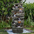 48''H 7-Tier Outdoor Garden Water Fountain Decor, Outdoor Resin Fountain with LED Light for Garden, Floor Patio, Deck, Porch, Backyard and Home Art Decor (48inch)