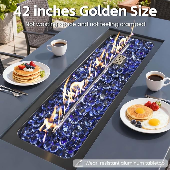 42" Propane Outdoor Fire Pit Table, 55,000 BTU Rectangular Aluminum Firepits with Tank Table and Waterproof Cover