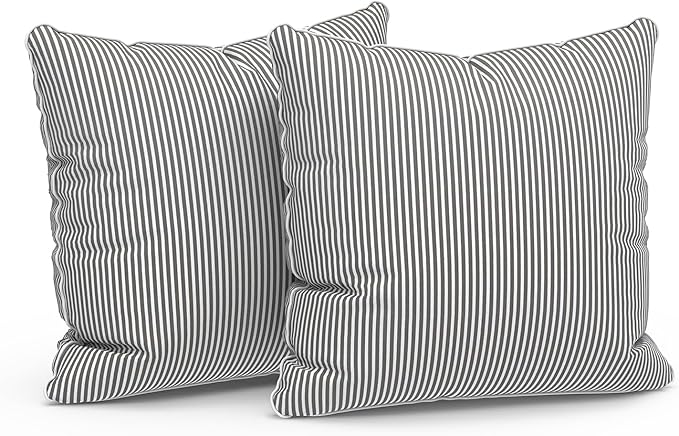 LVTXIII Outdoor Throw Pillows 20x20 Patio Waterproof Square Pillows with Piping Fade Resistant Accent Pillow for Spring Summer Garden Decoration, Set of 2, Strip Grey